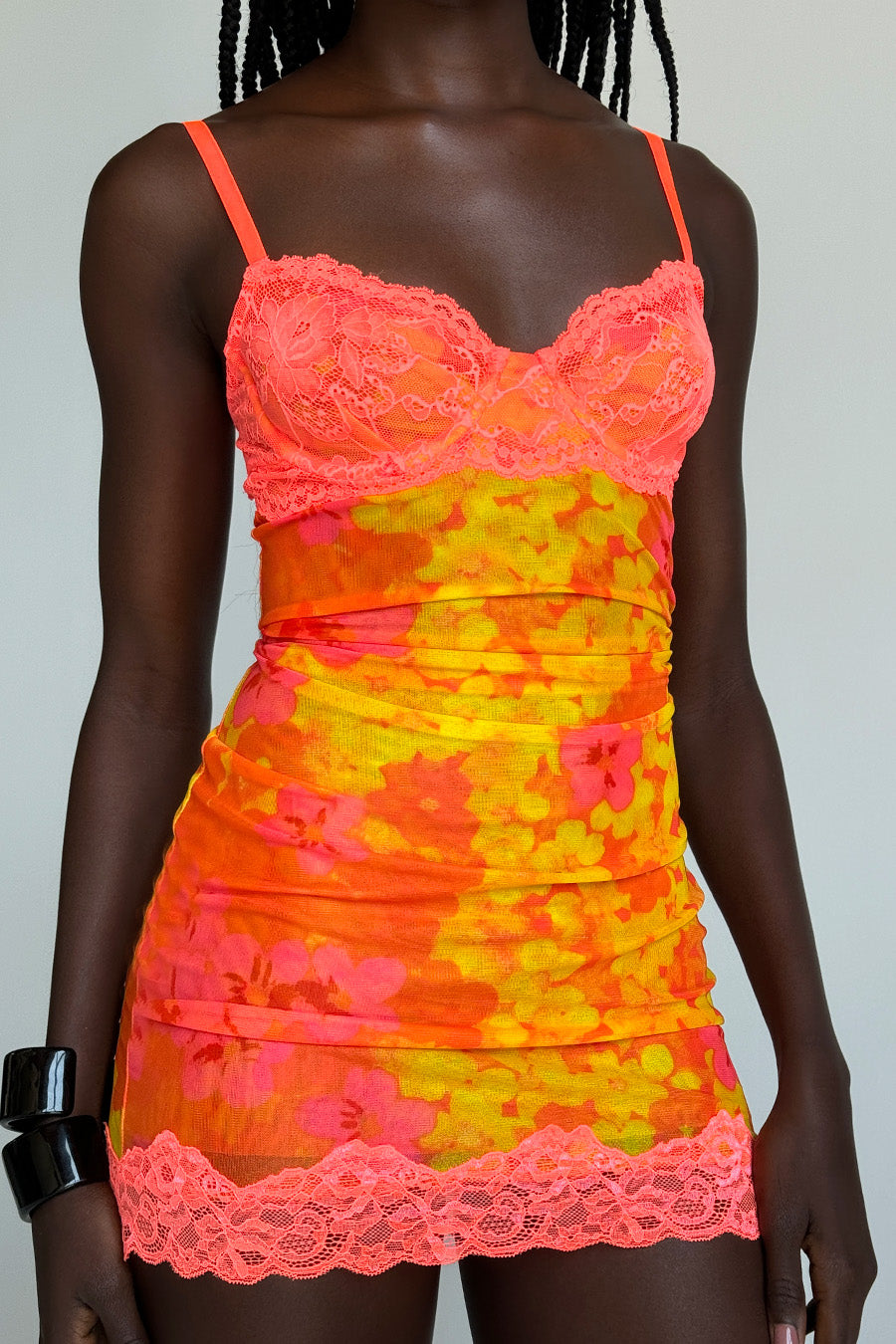 CALYPSO MINI DRESS - ORANGE : NEON FLORAL