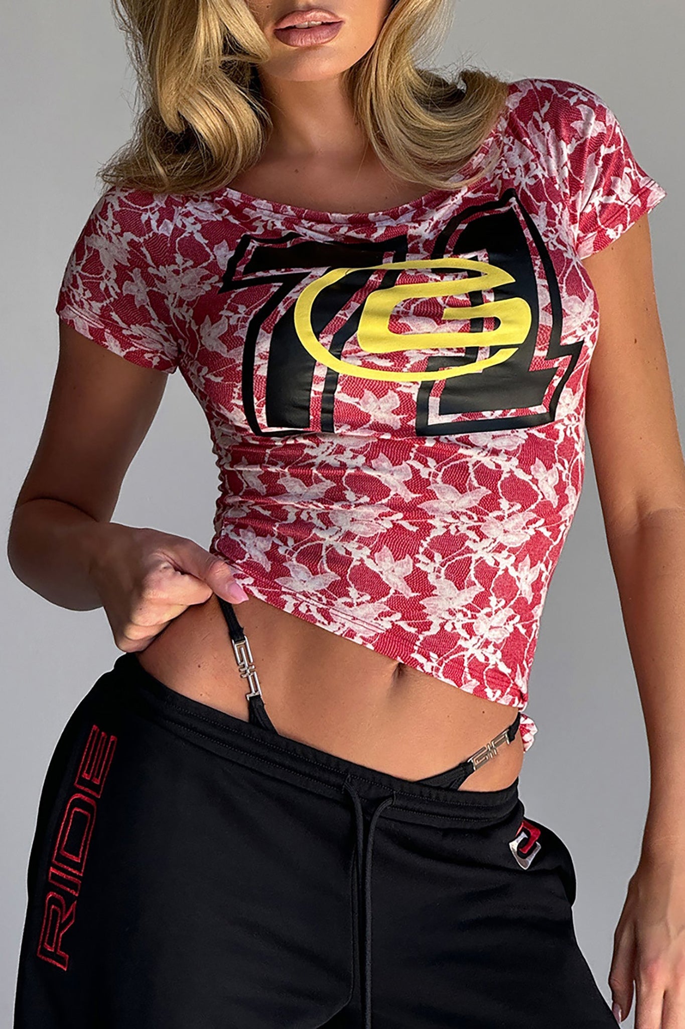 LISA TOP - RED : LACE PRINT