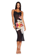 ASALIA MIDI DRESS - BLACK : FLORAL