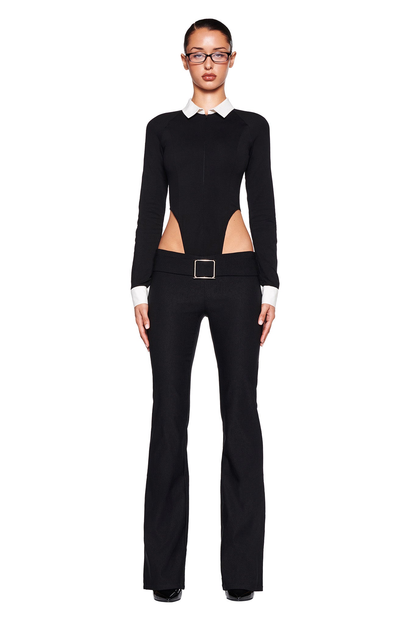 TARA TUXEDO BODYSUIT - BLACK