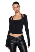 NERINA LONG SLEEVE TOP - BLACK