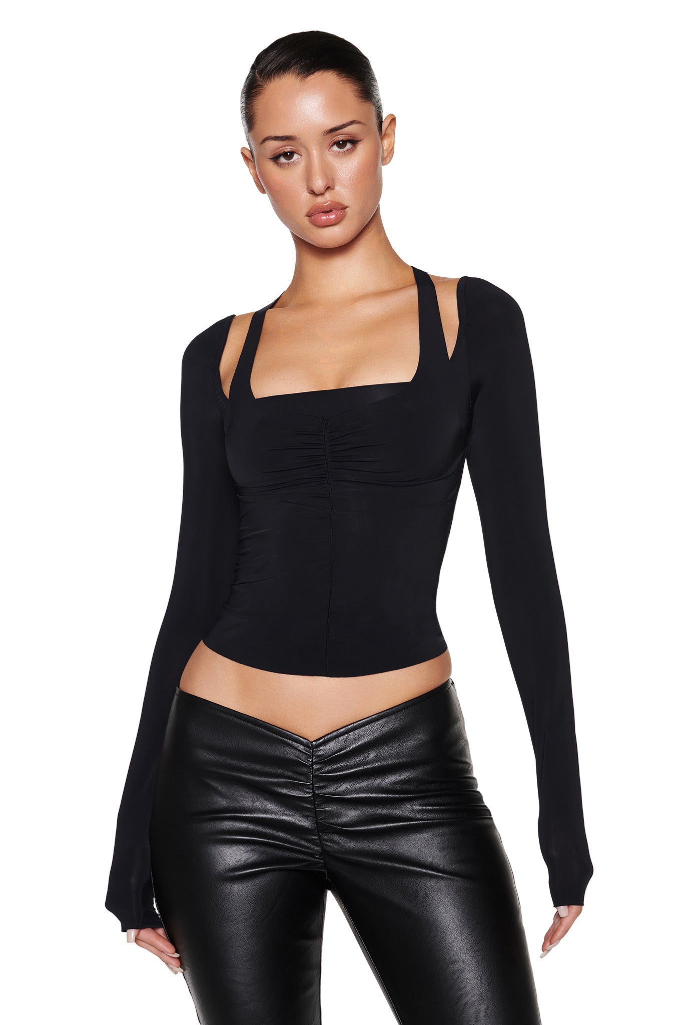 NERINA LONG SLEEVE TOP - BLACK