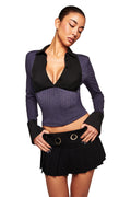 SHARAH TOP - BLUE PINSTRIPE