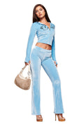 BLARE VELOUR POCKET TRACKPANT - ICE BLUE