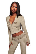 BLARE STUDDED TERRY HOODIE - STONE