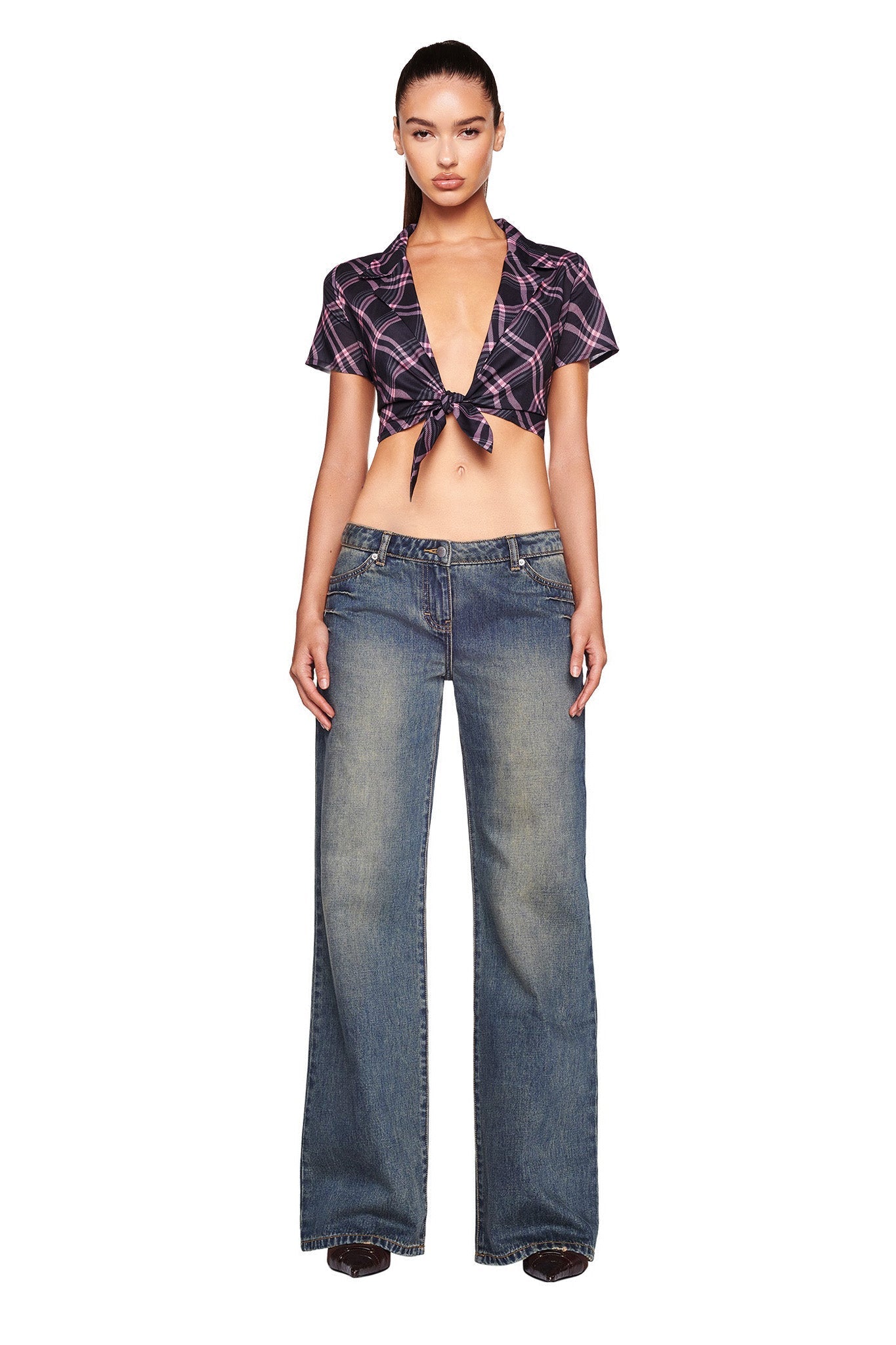 KEIDIS TOP - BLACK : WARPED PLAID