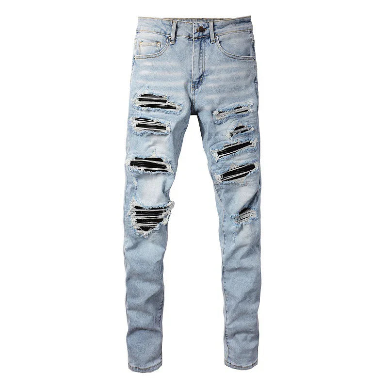 LIGHT LEATHER PATCH JEANS