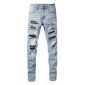 LIGHT LEATHER PATCH JEANS