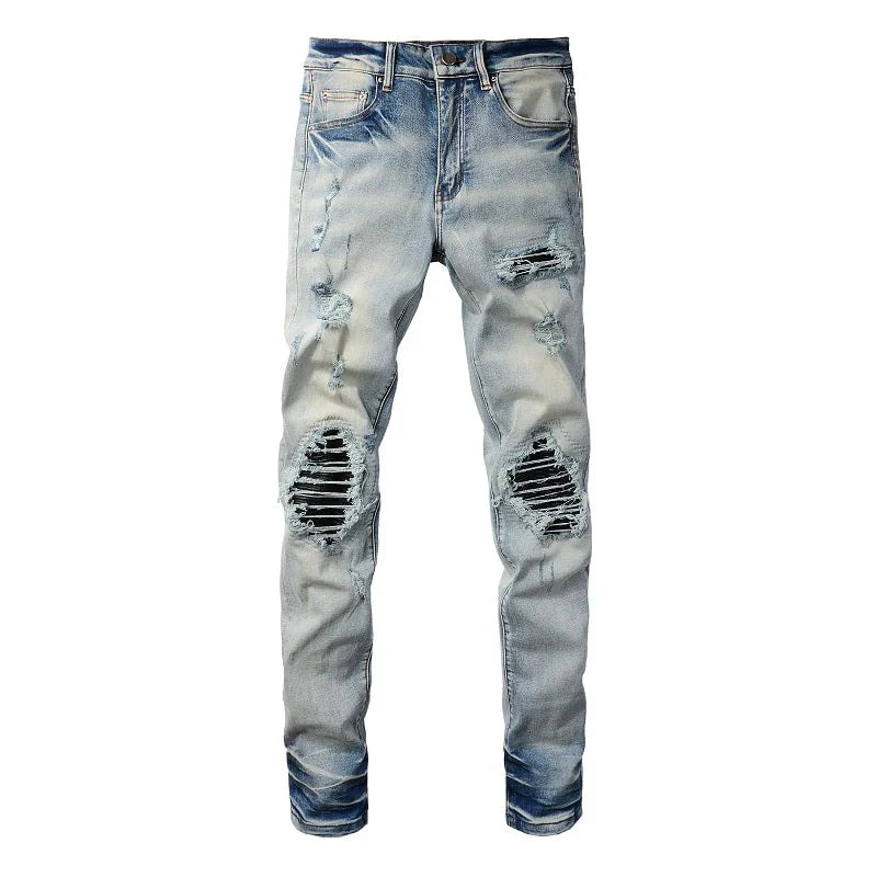 LEATHER PATCH JEANS