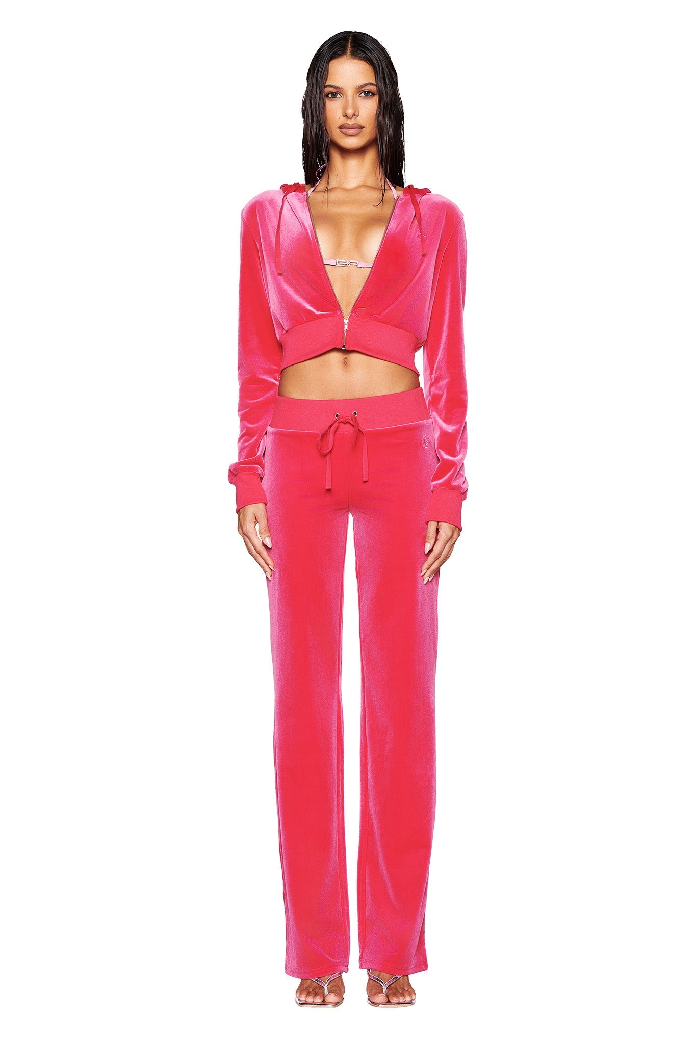 STACEY VELOUR HOODIE - PINK : HOT PINK