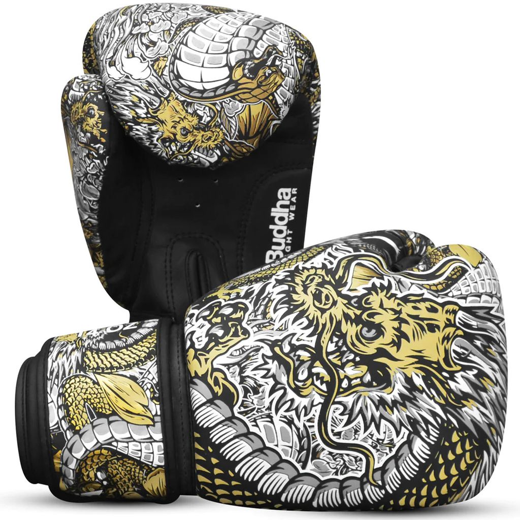 Buddha Fantasy Dragon Boxing Gloves White