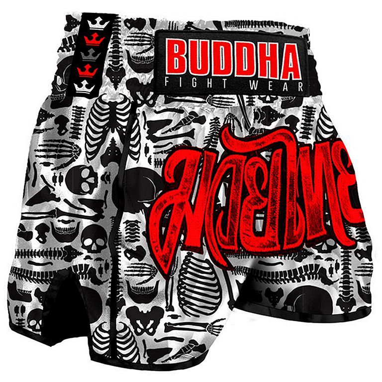 Buddha Retro Skeletor Muay Thai Shorts Black-White