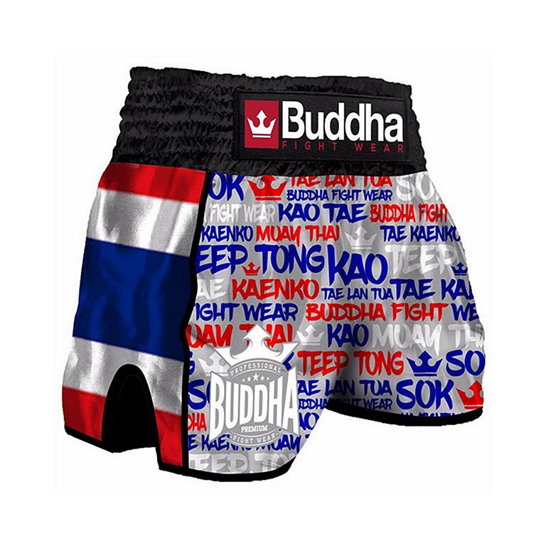 Buddha Retro Thailand Muay Thai Shorts Grey-Red