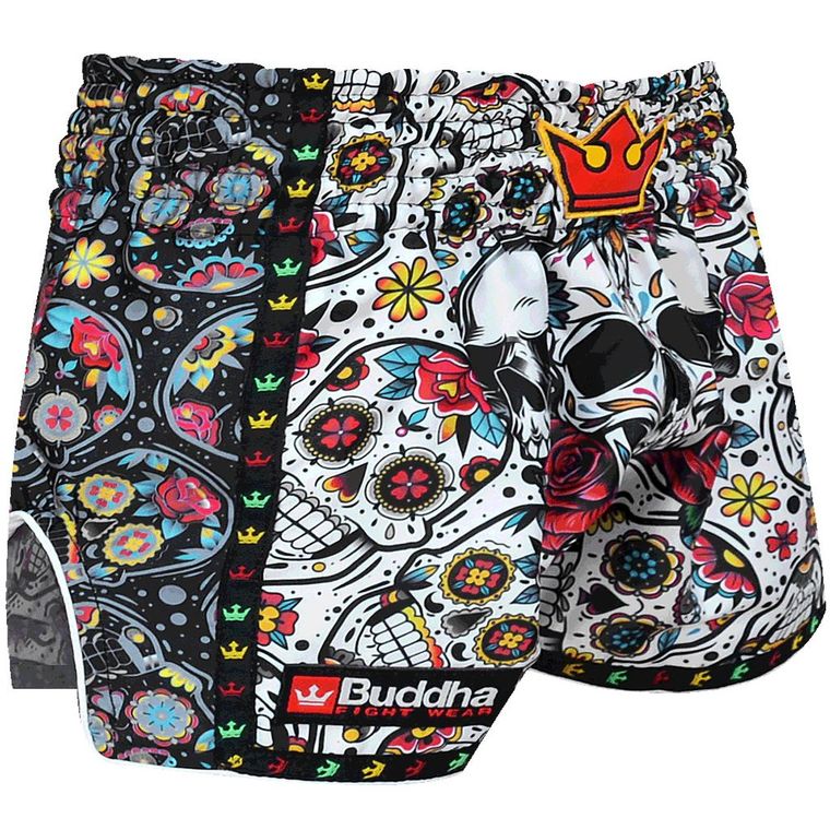 Buddha Santa Muerte Muay Thai Shorts White