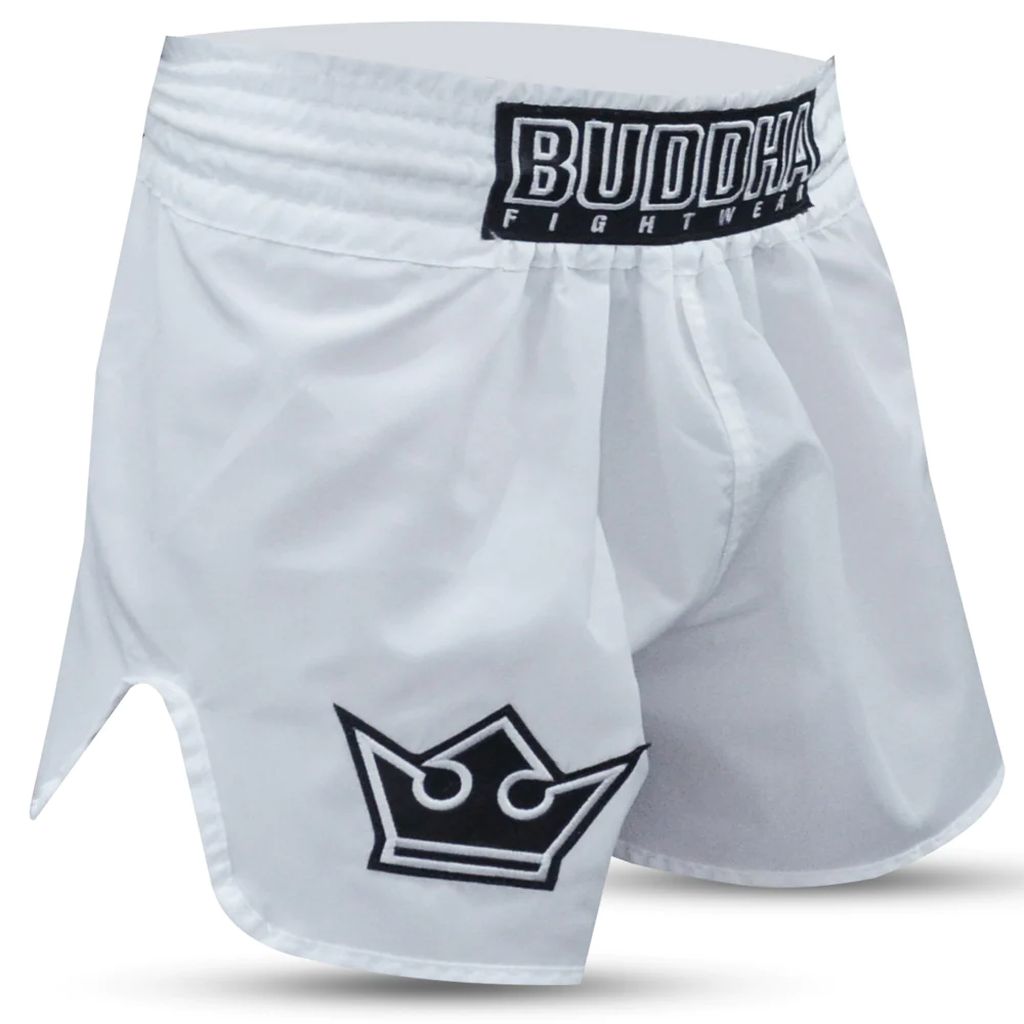 Buddha Tradicional Old School Nylon Muay Thai Shorts White