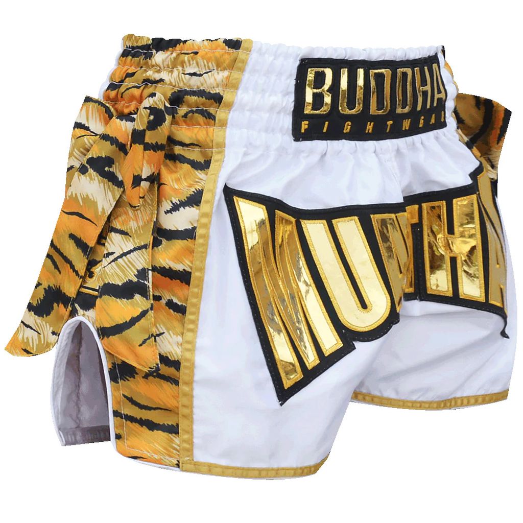 Buddha Traditional Tiger Muay Thai Shorts White-Gold