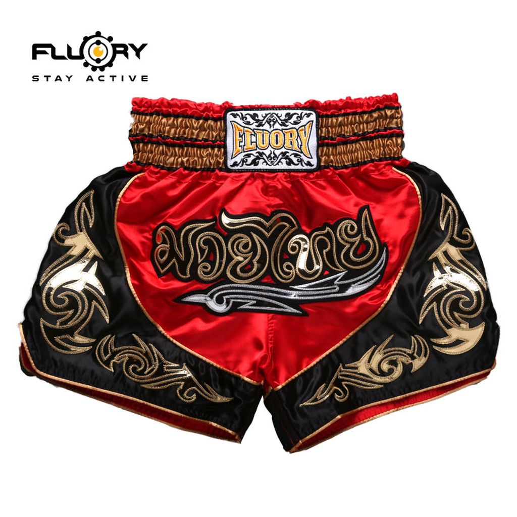 Fluory MTSF12 Muay Thai Shorts Red-Gold