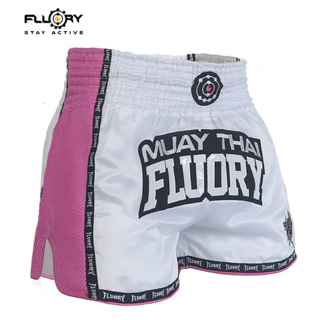 Fluory MTSF61 Muay Thai Shorts White-Pink