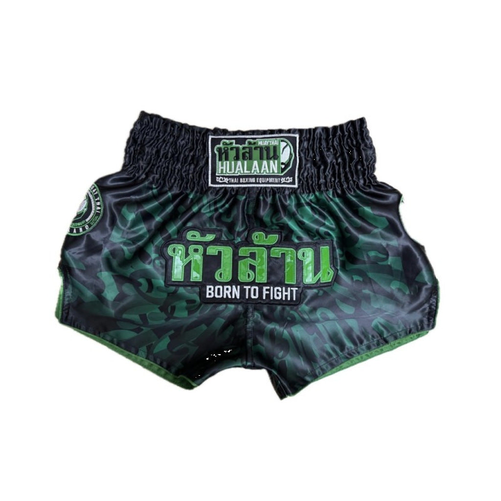 HuaLaan Born To Fight Muay Thai Shorts Green-Black