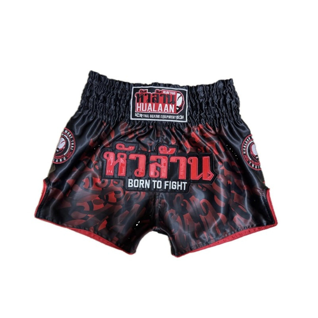 HuaLaan Born To Fight Muay Thai Shorts Red-Black