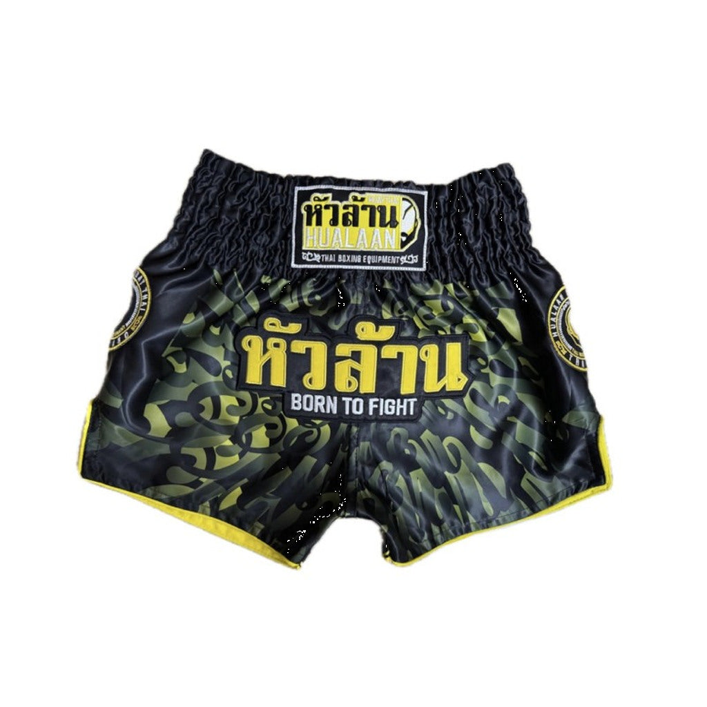 HuaLaan Born To Fight Muay Thai Shorts Yellow-Black