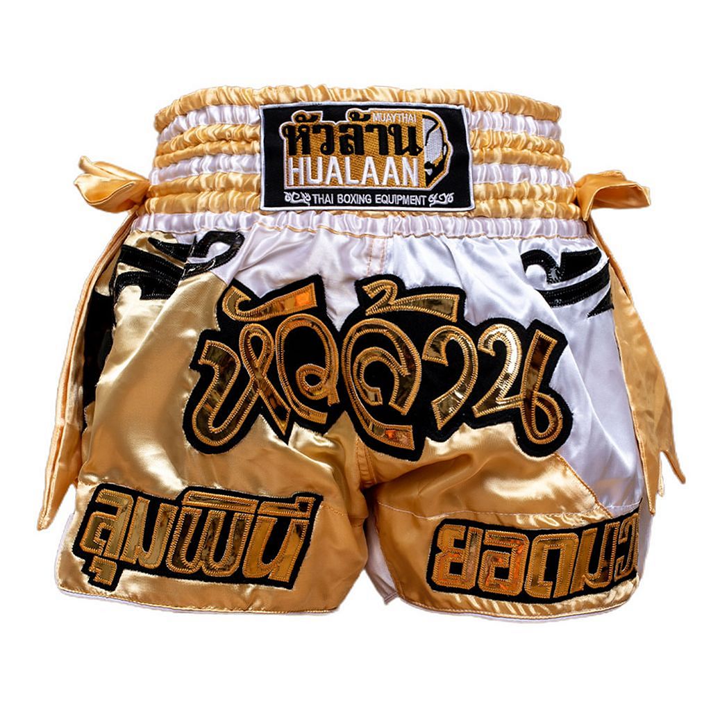 HuaLaan Gold Division Muay Thai Shorts White-Gold