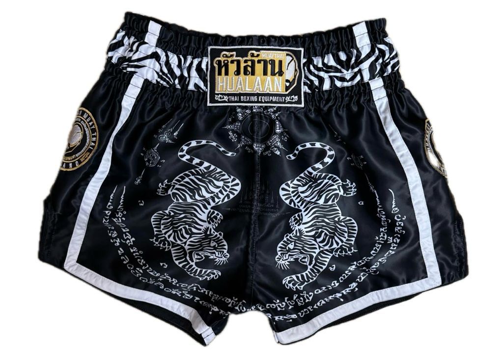 HuaLaan Amuleto Tiger Muay Thai Shorts Black-White