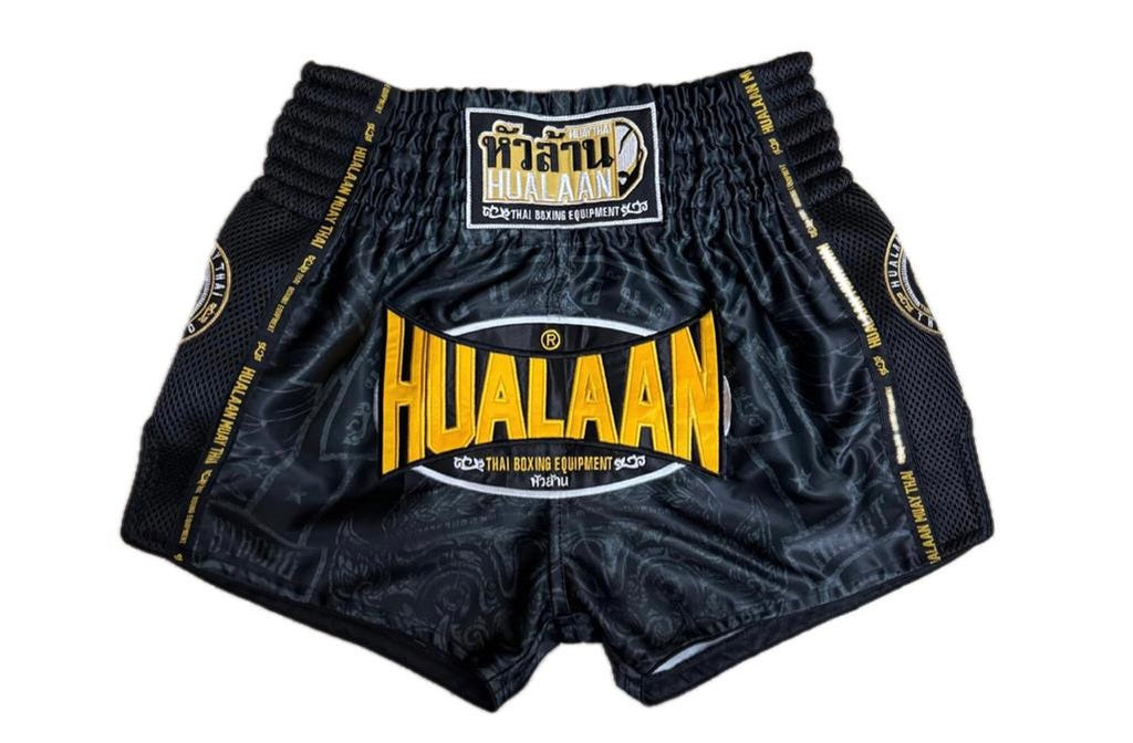 HuaLaan Strong Heart Muay Thai Shorts Black-Yellow