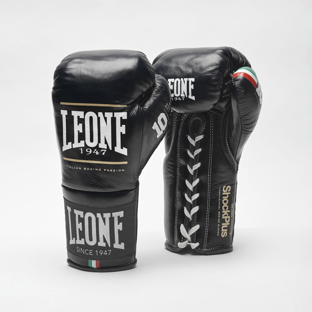 Leone 1947 GN102L Shock Plus Lace Up Boxing Gloves Black