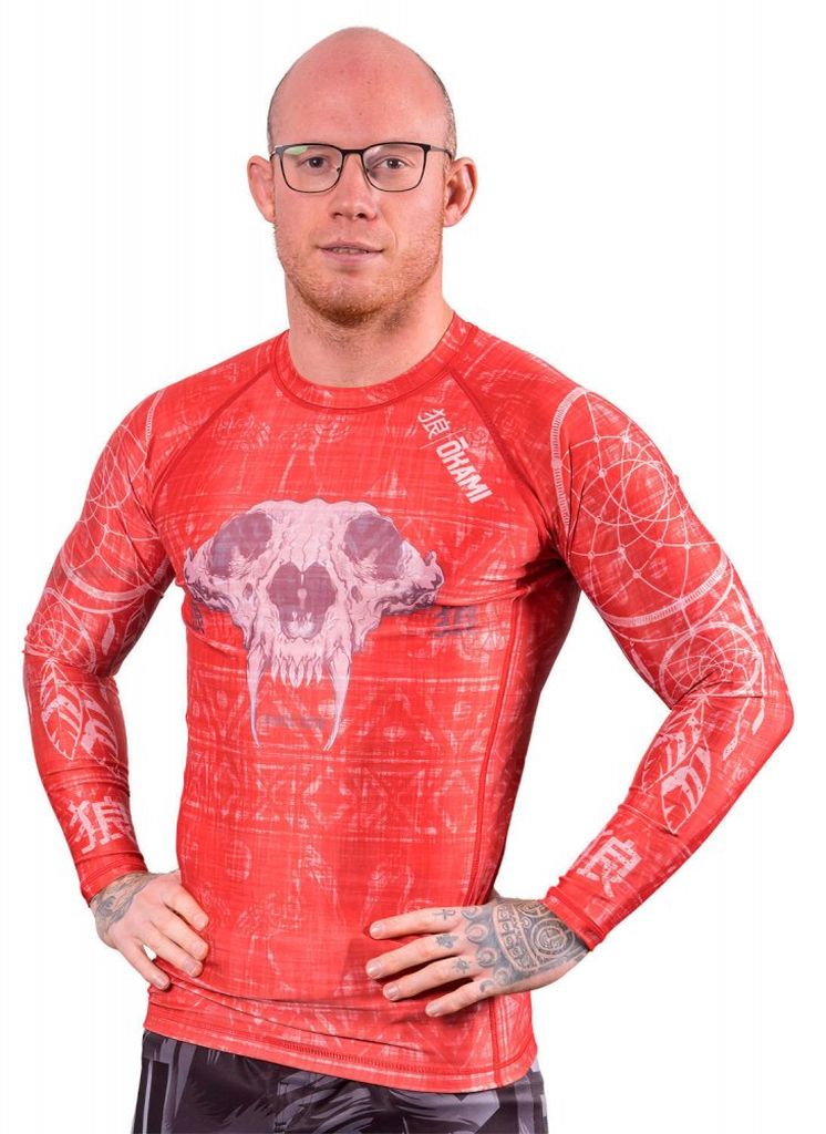 Okami Wolf Skull LS Rashguard Red