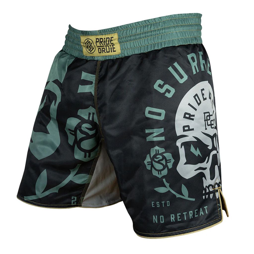 Pride Or Die No Surrender MMA Fight Shorts Black-Green
