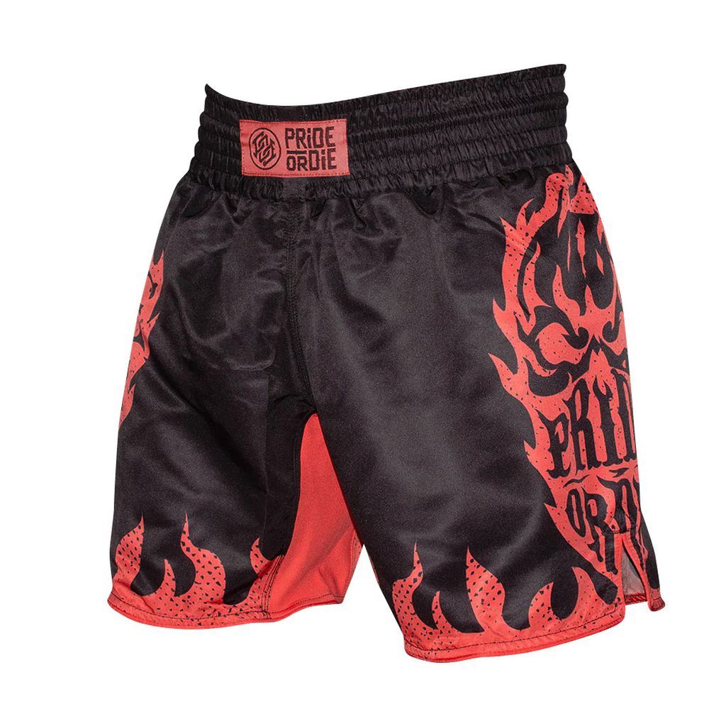 Pride Or Die Reckless Flames MMA Fight Shorts Black