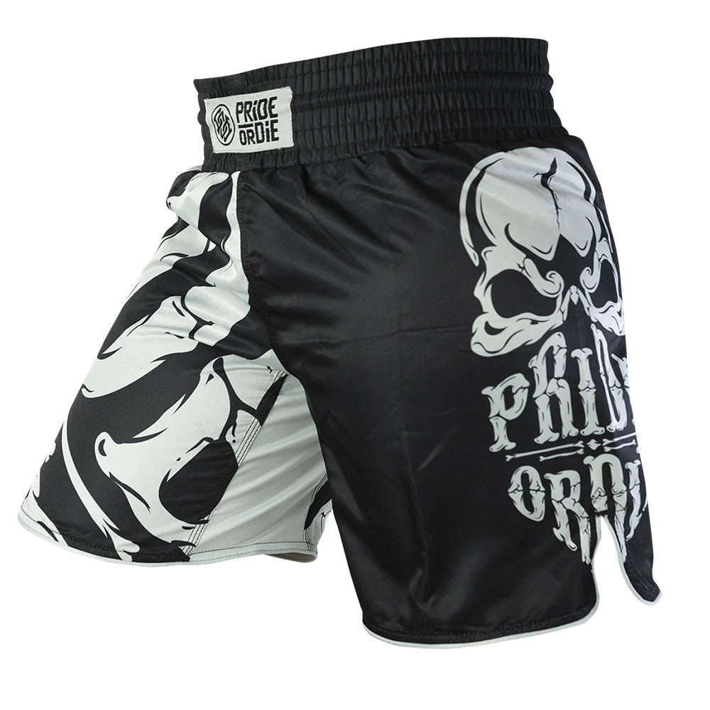 Pride Or Die Reckless Bones MMA Fight Shorts Black-White