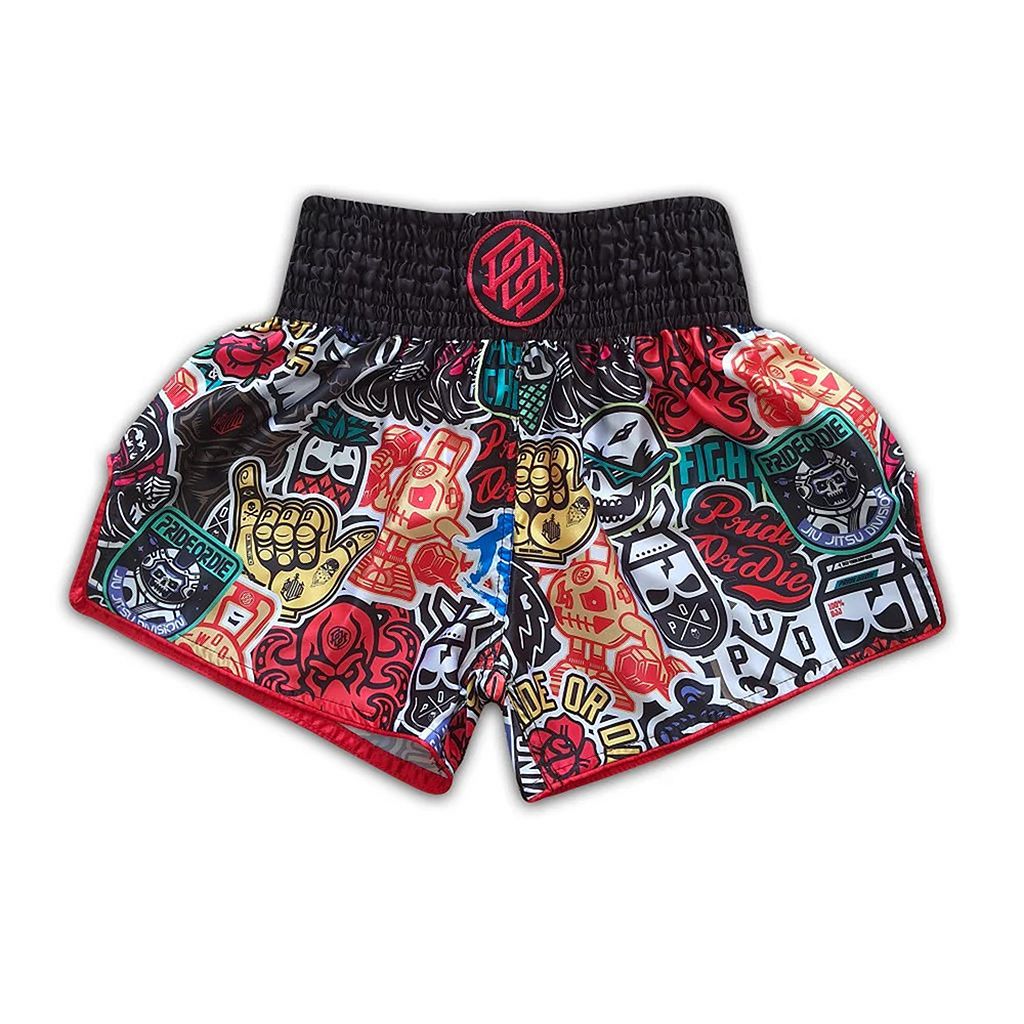 Pride Or Die Sticker Muay Thai Shorts Black-Multicolored