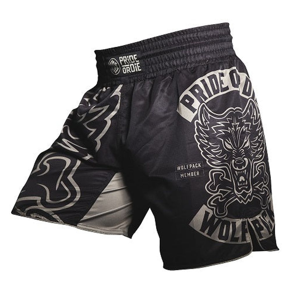 Pride Or Die Wolf Pack MMA Fight Shorts Black