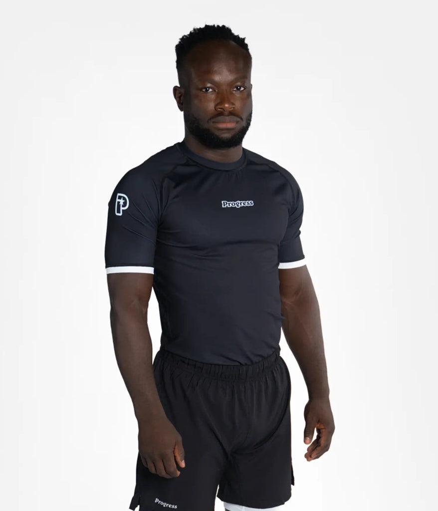 Progress Jiu Jitsu Academy+ SS Rashguard Black-White