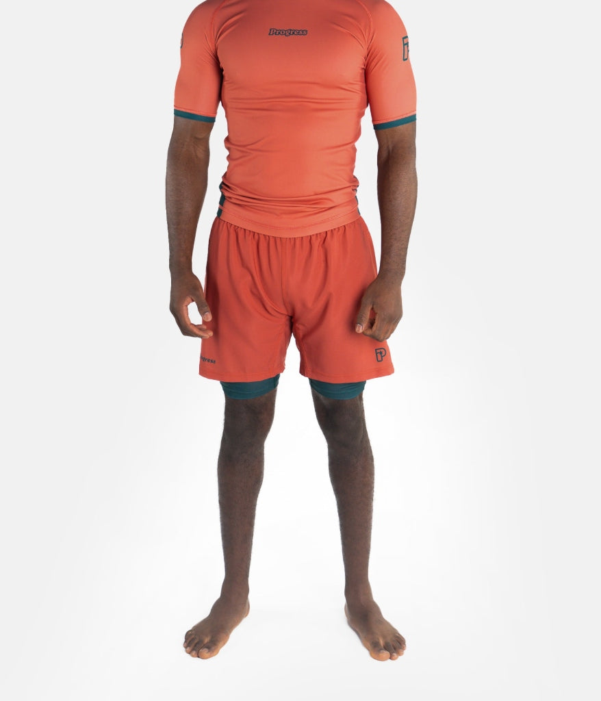 Progress Jiu Jitsu Academy+ Hybrid MMA Fight Shorts Orange-Green