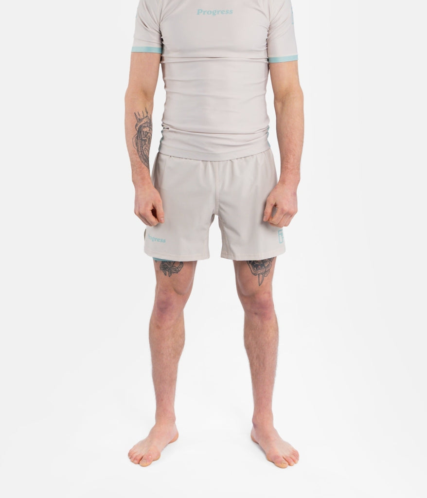 Progress Jiu Jitsu Academy+ Hybrid Bone MMA Fight Shorts White-Light Blue