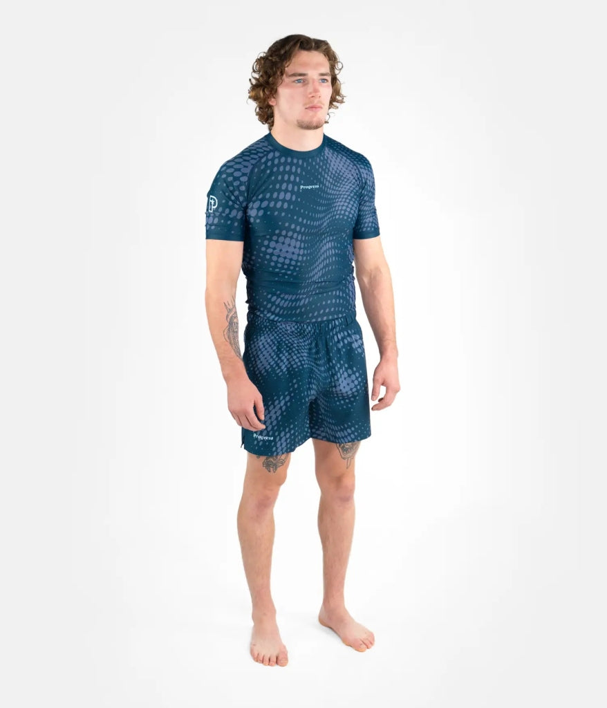 Progress Jiu Jitsu Digital Wave SS Rashguard Blue-Grey