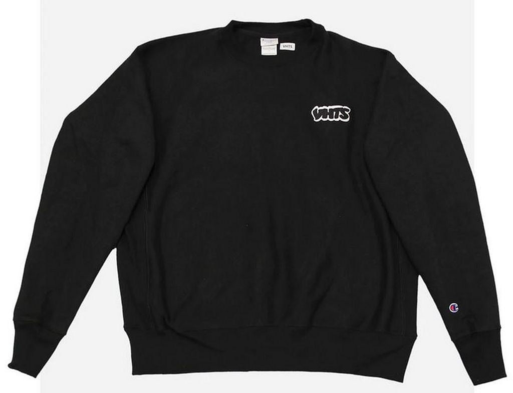 VHTS Embroidery Logo Champion Reverse Weave Crew Neck Sweat Black