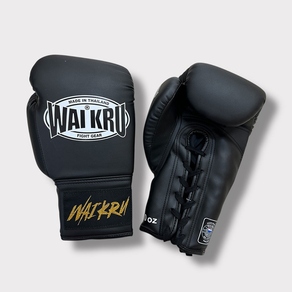 Wai Kru Laces BGLU-1 Boxing Gloves Black