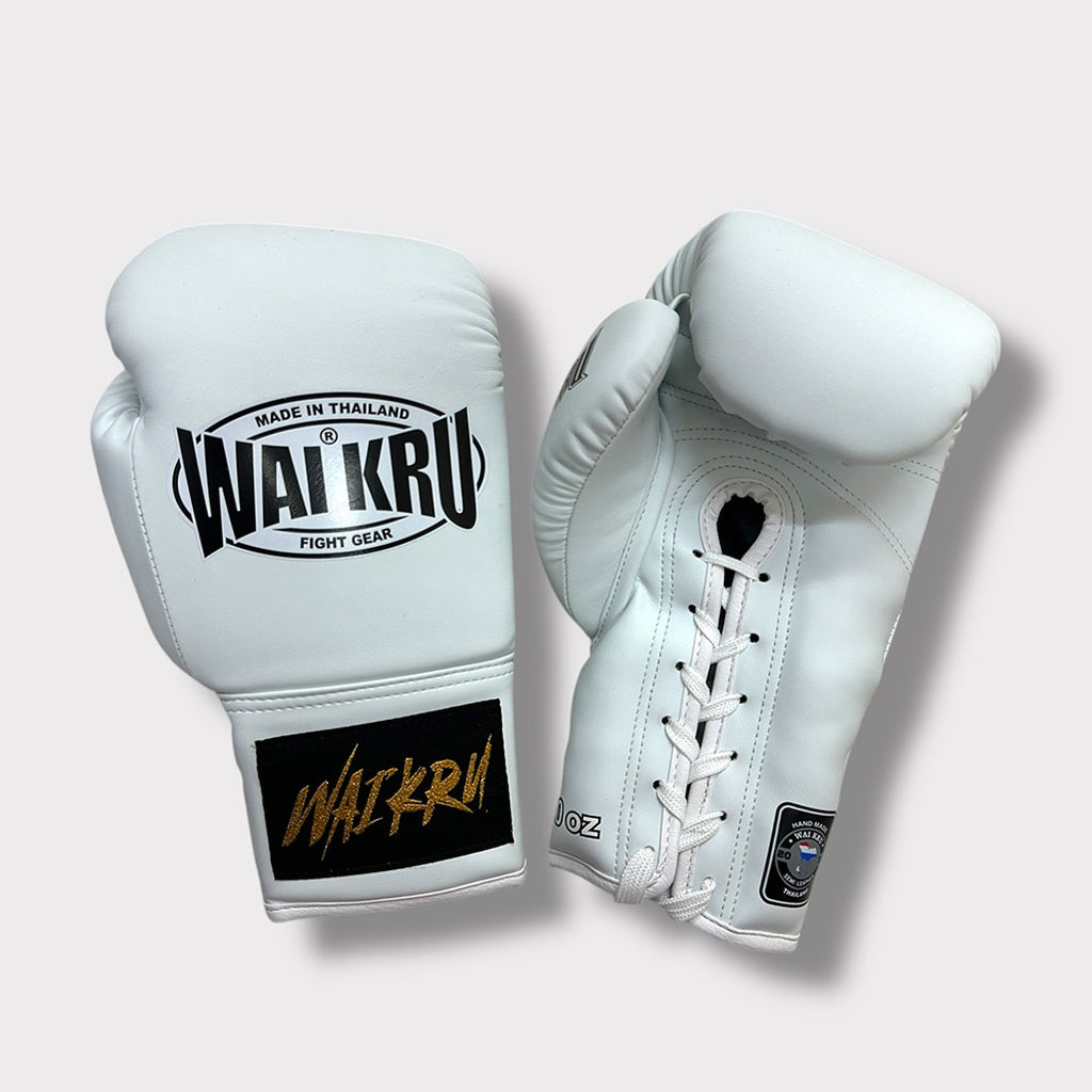 Wai Kru Laces BGLU-2 Boxing Gloves White