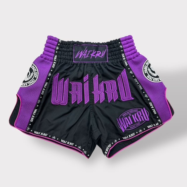 Wai Kru MT-19 Muay Thai Shorts Muay Thai Shorts Black-Purple