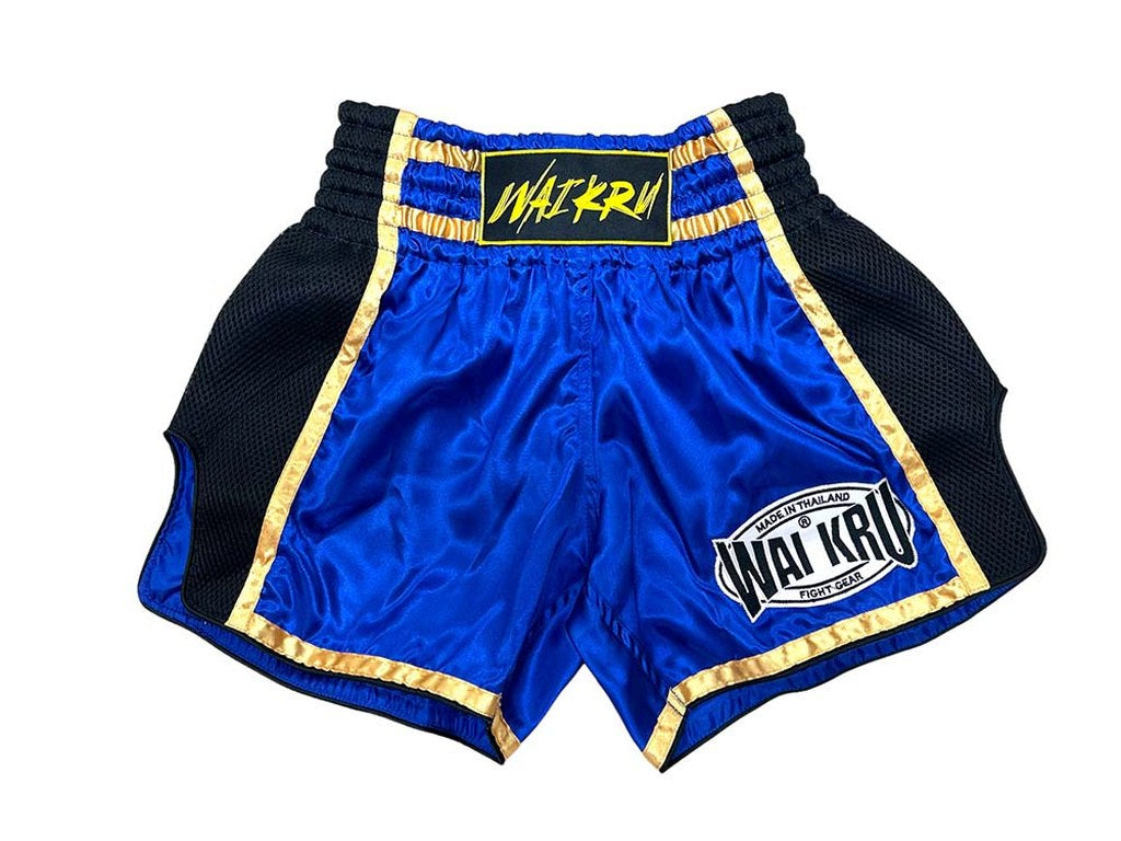 Wai Kru Retro SM-5 Muay Thai Shorts Blue-Black