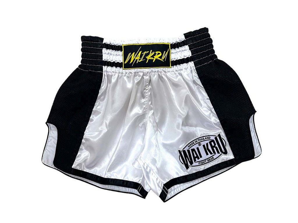 Wai Kru Retro SM-1 Muay Thai Shorts White-Black