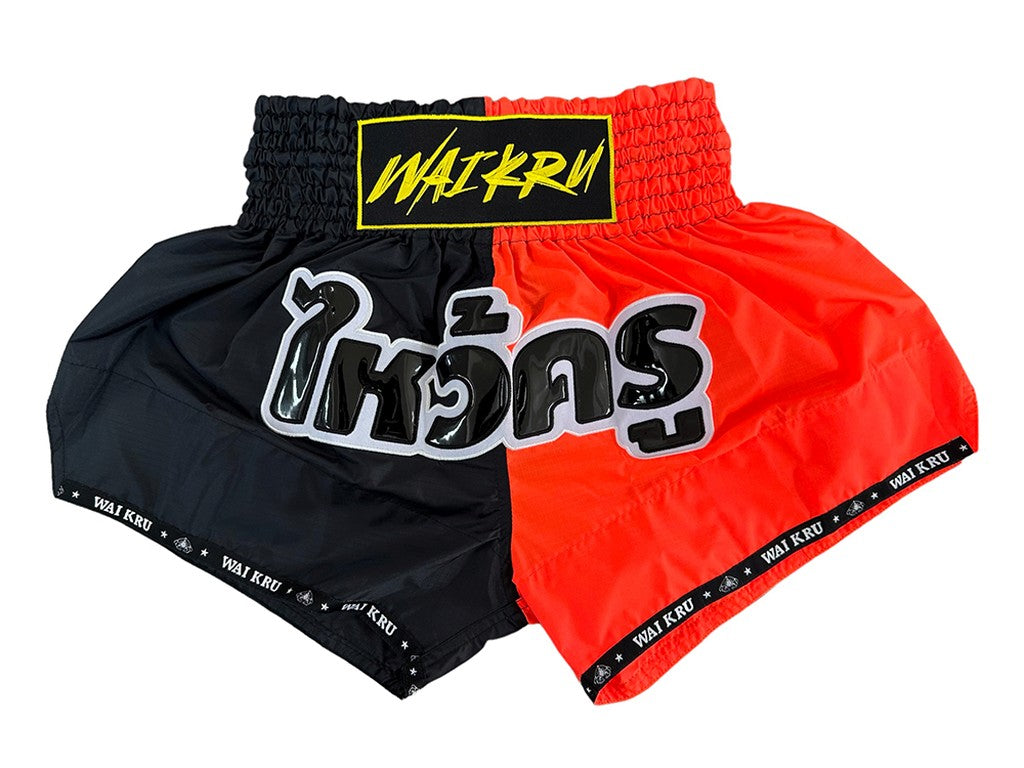 Wai Kru HB-26 Muay Thai Shorts Black-Orange