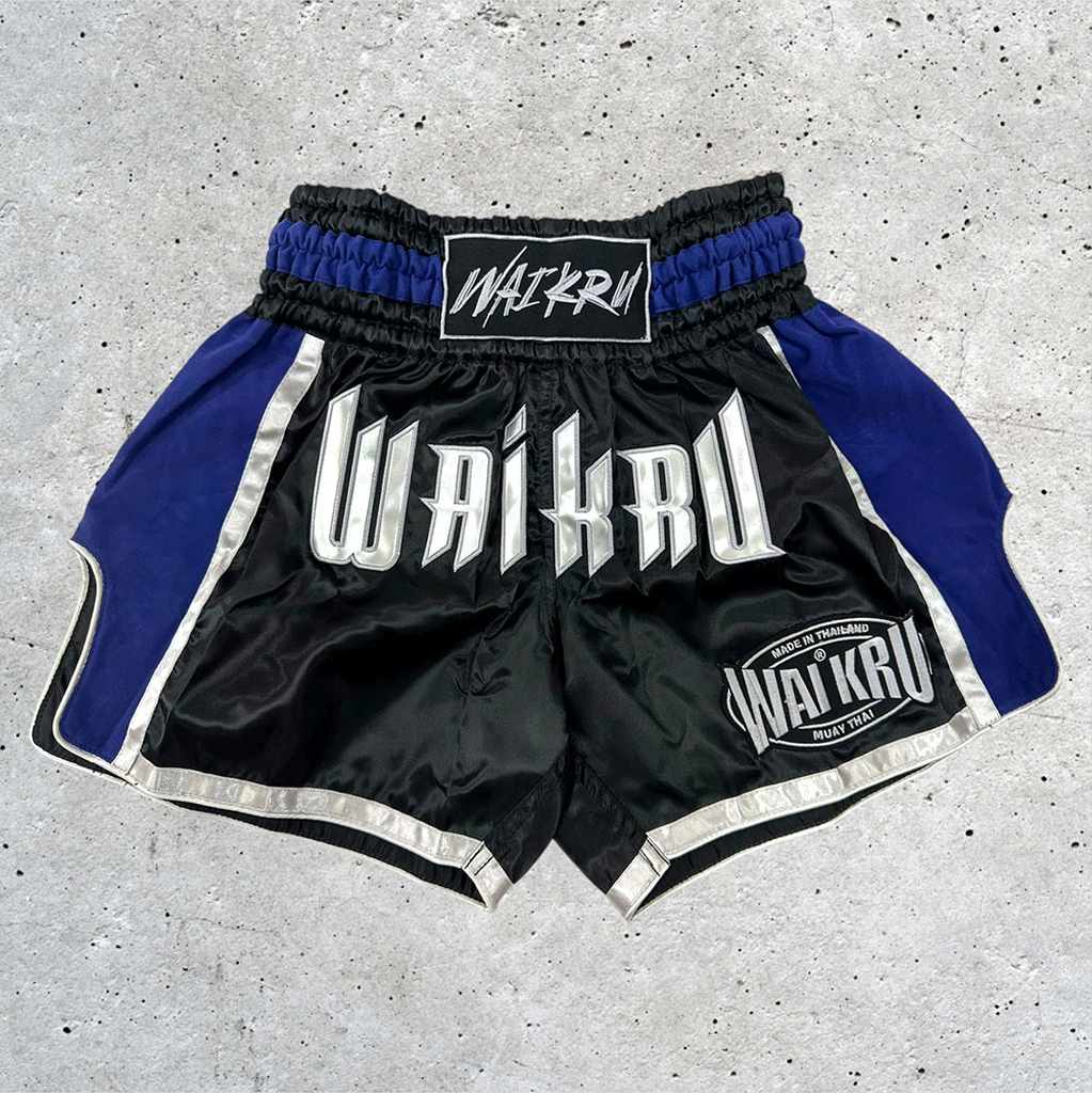 Wai Kru MT-10 Muay Thai Shorts Black-Blue