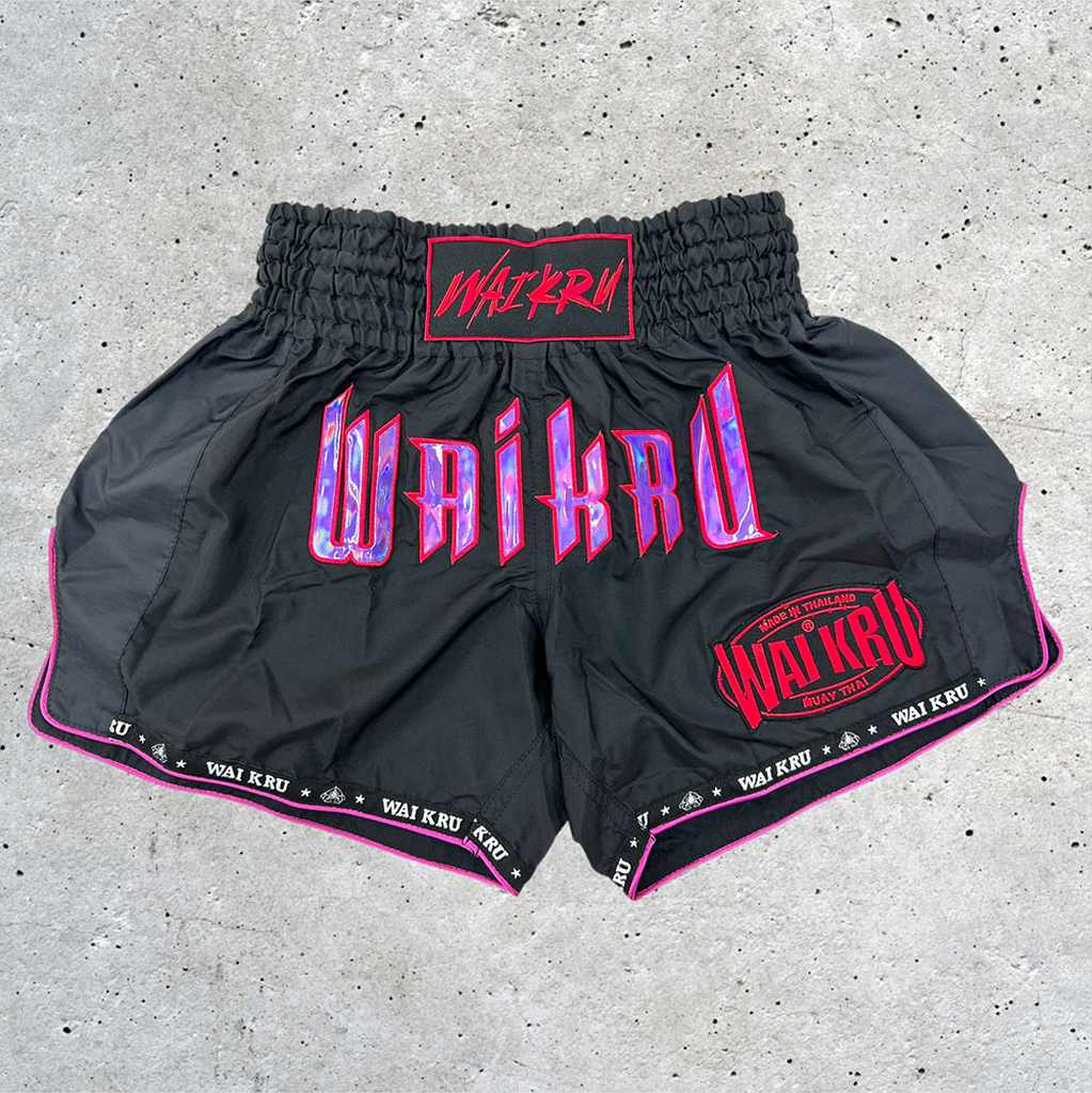Wai Kru MT-6 Muay Thai Shorts Black-Pink