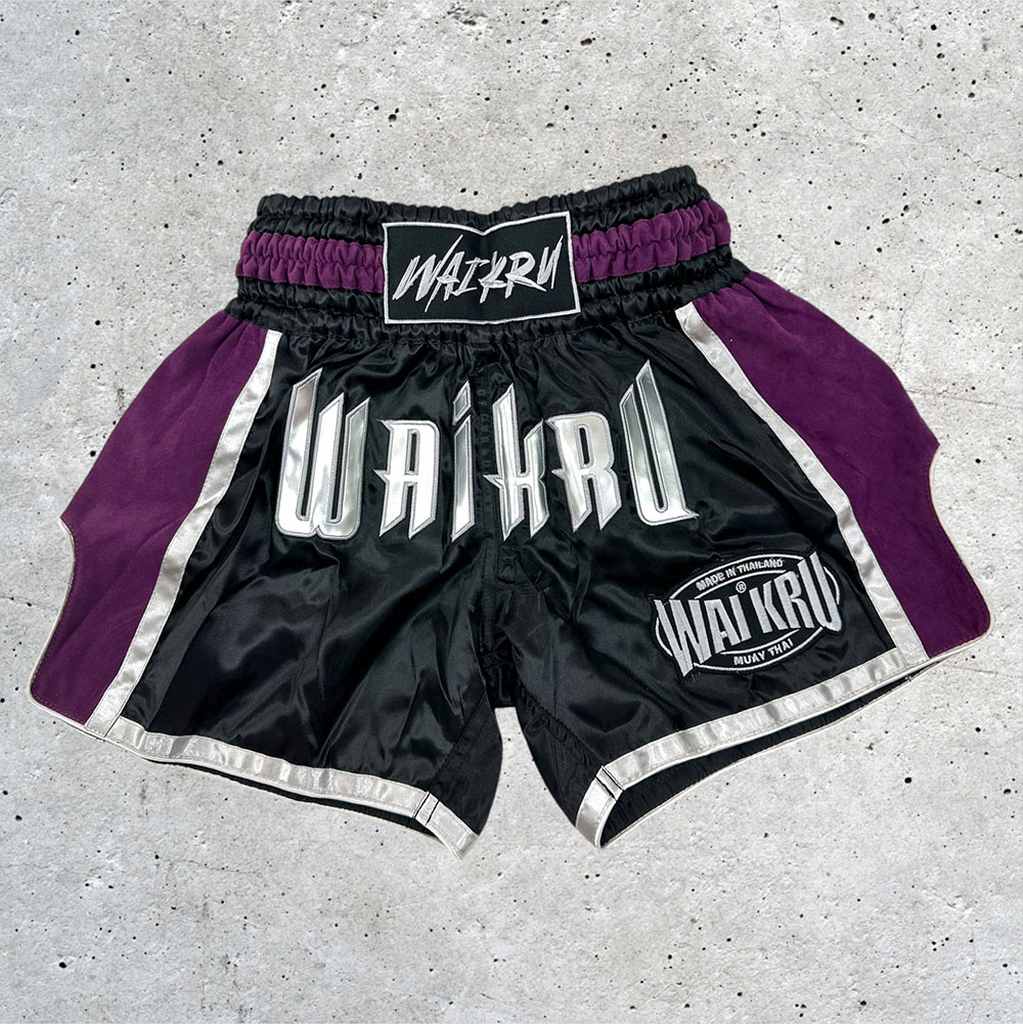 Wai Kru MT-11 Muay Thai Shorts Black-Purple