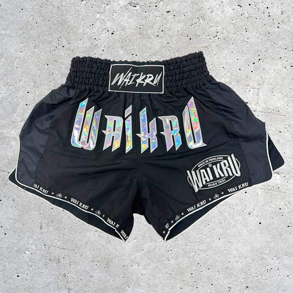 Wai Kru MT-12 Muay Thai Shorts Black-Silver